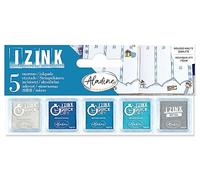 Aladine - Kit 5 Encreurs Couleurs Givrées - Encres pour Tampons - Bleu, Blanc, Argenté - Pour Personnaliser Invitations, Cadeaux, Menus, Étiquettes, Bullet Journal - Izink - Noël Hiver - 03930