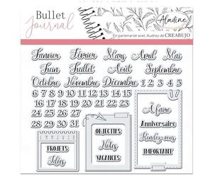Aladine - Kit 55 Tampons Organisation Mois - Tampons Transparents pour Scrapbooking, Carterie, Loisirs Créatifs - Stampo Bullet Clear - 03958
