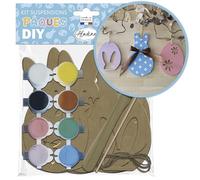 Aladine - Kit Suspensions Oeufs & Lapins de Pâques à Peindre - Décorations en Bois Personnalisables - Kit Formes en Bois Guirlande Peinture Loisirs Créatifs - 85609