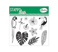 Aladine - Stampo Clear Botanic - Tampons Transparents Créatifs - DIY et Scrapbooking - Placement Précis des Motifs - Planche de 15 Tampons en Silicone, Jungle