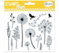 Aladine - Stampo Clear Graminées - 14 Tampons Transparents pour Scrapbooking, Carterie, Loisirs Créatifs - Fleurs, Herbes, Pissenlits, Plantes, Végétal, Oiseaux - 04222