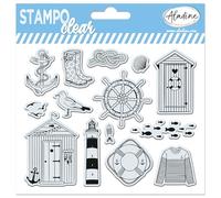 Aladine - Stampo Clear Mer - 14 Tampons Transparents pour Scrapbooking, Carterie, Loisirs Créatifs - Poissons, Mouettes, Marinière, Bateau, Phare, Nœud, Coquillage, Vacances - 04244