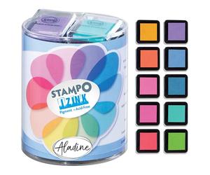 Aladine - Stampo Izink Pigment Pastel - Kit de 10 Encreurs Couleur - Set Encreurs pour Tampons Scrap, DIY, Loisirs Créatifs - Couleurs Pastels