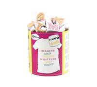 Aladine - Stampo Textile Alphabet Sketch - Kit de 38 Tampons pour Tissu - Encreur Inclus - Fixation au Fer à Repasser - Lavable en Machine - Motifs Lettres et Chiffres