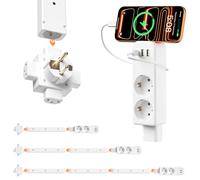 ALAFLY Prise Extensible avec 3 tiges d'extension, [Réglable 9,92-37,32 Pouces] 3 Prises AC, 2 USB-A, 1 USB-C, Multiprise 360° montable, idéale derrière canapé et Chevet