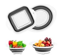 ALAHUGYEF2 Pcs Passoire Silicone Pliable avec Poignées | Filtres Colander Panier de Lavage en Silicone pour Légumes, Fruits, Pâtes (Ovale + Carré)