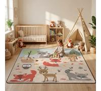 ALALAL Tapis d'animaux de la forêt de Dessin animé, Mignon cerf de la forêt, Lapin, Renard, Hibou, Oiseau pour Chambre d'enfant, Chambre d'enfant, Salle de Jeux, Salon, décoration d'intérieur, 1,5 x