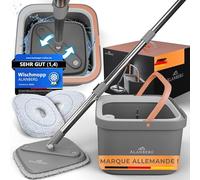 ALANBERG Serpillière Seau essoreur, Balai Plat, 2 Compartiments, Gris