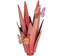 Alanmoship 1 plante d'agave en métal avec statue de papillon, 33 cm en fer d'extérieur pour sculpture en vert et rouge pour décoration de jardin, cour, pelouse (rouge)
