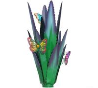 Alanmoship 1 plante d'agave en métal avec statue de papillon, 33 cm en fer d'extérieur pour sculpture en vert et rouge pour décoration de jardin, cour, pelouse (vert)