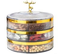 Alanmoship Candy Bol à collation transparent multi-couches avec poignée en cerf et couvercle scellé pour décoration de table de fête à la maison, matériau PET, vert (G)