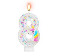 Alaoo Bougie d'anniversaire 8 Ans, Bougie Numéro Licorne Gâteau Topper Bougies à Chiffre, Bougies d'anniversaire Décoration à thème pour Fête Anniversaire Fille Garcon