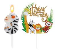 Alaoo Bougie Numéro 3, Bougies à Chiffre et 1 pièces de gâteau Toppers Thème Animalier Kit Decoration Gateau Happy Birthday Personnalisé, Bougies d'anniversaire pour Anniversaire Fête