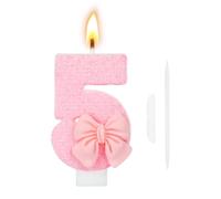 Alaoo Bougies d'anniversaire 5 Ans pour Filles, 3D Rose avec nœud, A | Bougies d'anniversaire Numéro, Bougies Gâteau Topper Decoration, Bougie Scintillante pour Les Enfants Adultes