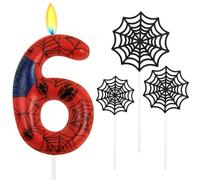 Alaoo Bougies d'anniversaire 6 Ans, 3D Araignée Bougie Chiffre, Déco Gateau | Araignée Bougie Chiffre, Bougies Gâteau Topper Decoration,Toile D'araignée Decoration Gateau Anniversaire pour Halloween