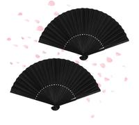 Alaoo Éventails Pliants, 2pcs Éventails à Main Pliables pour Femme avec Frange en Soie,Japonais Vintage Pliable pour Cadeaux d'anniversaire, Danse, Cosplay, Décoration, (Noir, sans découpe
