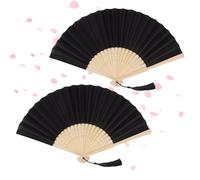 Alaoo Éventails Pliants, 2pcs Éventails à Main Pliables pour Femme avec Frange en Soie,Japonais Vintage Pliable pour Cadeaux d'anniversaire, Danse, Cosplay, Fête de Mariage, Décoration, Noir