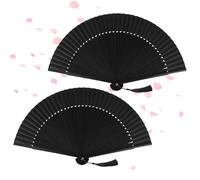 Alaoo Éventails Pliants, 2pcs Éventails à Main Pliables pour Femme avec Frange en Soie,Japonais Vintage Pliable pour Cadeaux d'anniversaire, Danse, Cosplay, Décoration, (Noir，Longue Structure