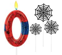 Alaoo Numéro 0 Bougies d'anniversaire, Bougies d'anniversaire Numéro,3D Araignée Bougie Chiffre 0,Bougies Gâteau Topper Decoration,Toile D'araignée Decoration Gateau Anniversaire pour Halloween