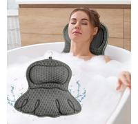 Alaoo Oreiller de Bain, Oreiller de Bain Ergonomique 4D avec Ventouses Antidérapantes et 1 Boule de Bain, Coussin Baignoire pour Relaxation Optimale du Cou, Gris(B)