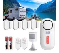 Alarme de Camping Car - 100% Autonome - Alimentation par Piles - Sirène Puissante avec 4 détecteurs d'ouverture et 1 Détecteur de Mouvement.