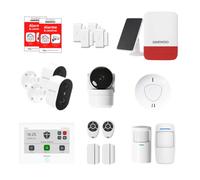 Alarme Maison Connectée sans Abonnement - Daewoo Security Smart Protect Safety Plus avec Caméras HD, Sirène Solaire, Détecteur de Fumée et 6 Contacteurs de Porte - Compatible Alexa & Google Home