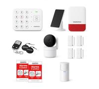 Alarme Maison Daewoo Vigilia VIG520+ - Kit Complet sans Abonnement - Sirene Solaire WOS305S - 4 Detecteurs Vibration - Camera Interieure - WiFi GSM 4G - App Daewoo Home Connect
