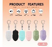 Alarme personnelle rechargeable 130dB, alarme de sécurité personnelle, lumière LED rechargeable pour femmes, personnes âgées, porte-clés d'alarme ABS