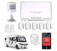 Alarme pour Camping Car - WiFi - Alerte sur téléphone - Surveillance 24h/24h - 2 Sirènes 120 DB - 5 Détecteurs de Portes et fenêtres - 1 détecteur de Mouvement - 2 Télécommandes - Assistance vocale