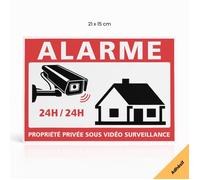 Alarme propriété privée sous vidéo surveillance 24h/24 panneau de signalisation autocollant - Adhésif - 210 x 150 mm