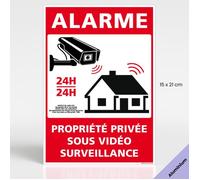 Alarme propriété privée sous vidéo surveillance 24h/24 panneau de signalisation avec loi - Aluminium - 150 x 210 mm