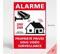 Alarme propriété privée sous vidéo surveillance 24h/24 panneau de signalisation avec loi - PVC 1 mm - 150 x 210 mm