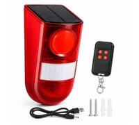 Alarme Solaire Extérieure avec Détecteur de Mouvement 125° Télécommande - Sirène Sécurité Rechargeable Portée 5 à 8 m Sans Fil