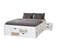 ALASKA - Lit 140x190cm multi-rangement Vernis Blanc