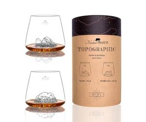Alaskan MAKER 2 verres à whisky TOPOGRAPHIC (Tofane & Marmolada) | Verres à rhum et spiritueux - Montagnes en relief 3D - Borosilicate soufflé à la bouche - Forme tulipe - 350 ml par verre