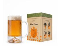 Alaskan MAKER Chope à bière 600 ml - Animal & montagne en relief (Loup) | Relief 3D trompe-l’œil - Verre massif 980 g - Finitions à la main - Coffret prêt à offrir - Gravure du nom de l’animal