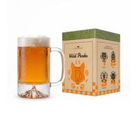Alaskan MAKER Chope à bière 600 ml - Animal & montagne en relief (Renard) | Relief 3D trompe-l’œil - Verre massif 980 g - Finitions à la main - Coffret prêt à offrir - Gravure du nom de l’animal