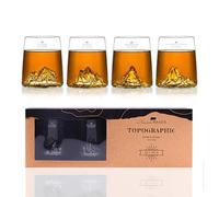 Alaskan MAKER Coffret 4 shooters Tre Cime Matterhorn Monte Rosa Tofane | 4 shooters de 6,5 cl - Reliefs montagne 3D - Verre borosilicate soufflé artisanalement - Coffret prêt à offrir