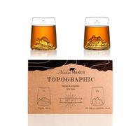 Alaskan MAKER Coffret de 2 shooters 6.5 cl - Verres Cristallin de qualité supérieure soufflés artisanalement avec les montagnes en relief | Forme Tulipe | TOPOGRAPHIC (Tofane & Tre Cime di Lavaredo)