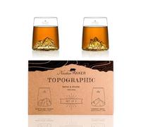 Alaskan MAKER Coffret de 2 shooters 6.5 cl - Verres Cristallin de qualité supérieure soufflés artisanalement avec les montagnes en relief | Forme Tulipe | TOPOGRAPHIC (Everest & Mont Blanc)