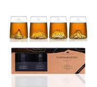 Alaskan MAKER Coffret de 4 shooters 6.5 cl - Borosilicate de qualité supérieure, soufflés artisanalement avec les montagnes en relief | Forme Tulipe | TOPOGRAPHIC (Matterhorn, Eiger, Mönch, Jungfrau)