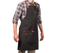 Alaskan MAKER Tablier de Travail Premium en Coton enduit et cuir véritable N°547 - Bretelles croisées ultra confortable - Unisexe & Taille universelle (noir)