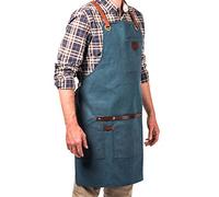 Alaskan MAKER Tablier de Travail Premium en Coton enduit et cuir véritable N°547 - Bretelles croisées ultra confortable - Unisexe & Taille universelle (Bleu Canard)