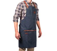 Alaskan MAKER Tablier de Travail Premium en Coton Enduit et Cuir véritable N°547 - Bretelles croisées Ultra Confortable - Unisexe & Taille Universelle (Bleu Marine)