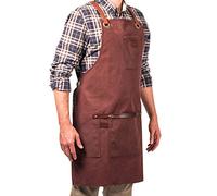 Alaskan MAKER Tablier de Travail Premium en Coton enduit et cuir véritable N°547 - Bretelles croisées ultra confortable - Unisexe & Taille universelle (Bordeaux)