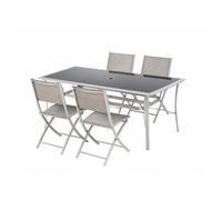 Concept Usine – Ensemble de jardin ALASSIO Table 150 cm + 4 chaises pliantes Gris clair et noir