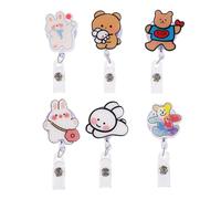 Alasum 6pcs Bobines de Badge Rétractables Infirmière Clip en Plastique Cartoon, Porte-badge Clip pour Soignant et Personnel de Bureau