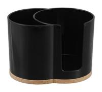 Alasum Boîte de Rangement Portable et Disques Démaquillants, Design Rond à Deux Compartiments en Bambou et Noir, pour Voyage et Salle de Bain