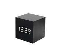 Alasum Horloge Numérique LED en Bois Affichage LED, Réveil Multifonction à Commande Vocale, Charge USB, Design Carré Créatif Noir pour Bureau ou Chambre