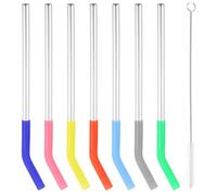Alasum Pailles Réutilisables en Acier Inoxydable et Brosse de Nettoyage Set de 8 avec Manchons en Silicone Anti-brûlure Couleur Aléatoire Voyage Occasions en Extérieur